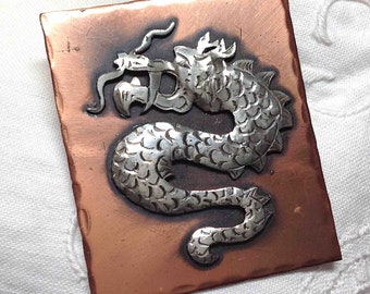 Dragon Brooch Vintage Silver on Copper Shawl Pin MCM Minor Wear or Scratches with No Maker mark