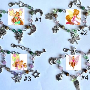 Winx Club inspired Flora bracelets / gifts for her / whisical charms / cluttered bracelets / fairy trinkets and charms / crystal jewelry
