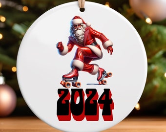 Retro Groovy Christmas Ornament Santa Claus Rollerskate Disco Christmas Decor Quirky Novelty Gift Ornaments Unique Vintage Xmas Custom 2024