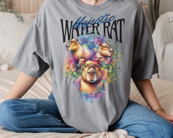 Capybara shirt crewneck funny capybara T shirt gift for son daughter animal lover gift trendy bootleg tee Forestcore comforter color Tshirt