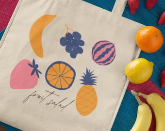 Canvas Fruit Tote Bag Reusable Shopping Canvas Summer Line Art Tote Pool Bag Grocery Bag Beach Tote Farmers Market Tote Eco-Friendly Shop