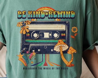 Mushroom shirt with Retro cassette tape Be Kind Rewind T shirt for mushroom lover 70’s 90’s music lover gift for cottagecore gift hippie top