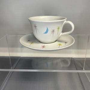 Vintage Denby Langley Stoneware Tea Cup and Saucer: Retro Starburst Dream Pattern