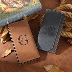 Cartera de cuero larga con foto personalizada para hombre. Cartera con foto y nombre inicial. La mejor cartera para papá. Regalos para el Día del Padre.