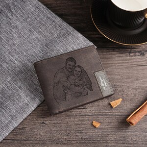 Portefeuille photo personnalisé en cuir. Portefeuilles pour hommes. Portefeuille avec gravures initiales. Portefeuille fête des pères. Meilleurs cadeaux pour la fête des pères. Portefeuille pour papa