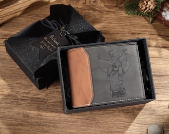 Cartera de cuero personalizada para hombre: monedero con foto grabada, regalo de Navidad para novio, papá y esposo.