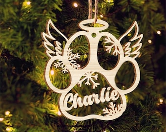 Décoration commémorative personnalisée, décoration de Noël patte avec ailes, décoration patte de chat, décoration patte d'ange pour animal de compagnie, décoration en bois personnalisée
