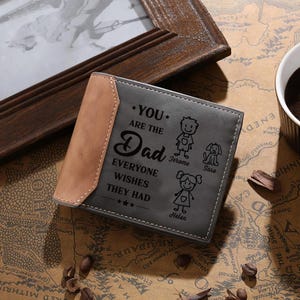 Carteras de cuero personalizadas para hombre. Cartera con foto grabada. Regalos para el Día del Padre. Regalo para el abuelo. Regalo para hija/hijo/esposa.