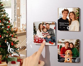 Personalisierte Musik-Kühlschrank-Magnete.Benutzerdefinierte Foto-Kühlschrank-Magnete.Spielen Sie ganze Song-Spieluhr..Paar-Geschenke., Weihnachtsmusik-Voicemail-Andenken