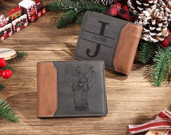 Personalized Leather Wallet for Men – custom photo Leather Wallet, Custom Engraved Gift for Him,Father's Day gift for Dad, Husband