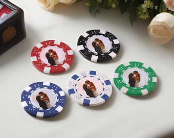 Custom Photo Poker Chips Set.Wedding Keepsake gift chips.Poker Player Gift.Engagement Party.Drink Tokens.Unique Wedding Gifts