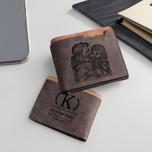 Cartera con foto personalizada para hombre. Cartera con letras grabadas. Regalos para el Día del Padre. Cartera para papá y abuelo. Regalo para el Día del Padre.