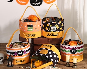 Trick or Treat Basket | Trick or Treat Bucket | Halloween Bag,Custom Name Halloween Basket,Personalized Halloween Tote Bag,Gift for Kids