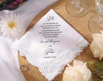 Personalized Wedding Handkerchief for Bride & Mom.Mother of Bride Groom Gift,Keepsake Handkerchief for Wedding Day, Wedding favours