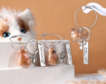 Personalized Pet Fur Memorial Keychain with Text,Pet Fur Keychain-Cat Hair Storage Keyring-Pet Sympathy Gift,Pet Keychain Keepsake