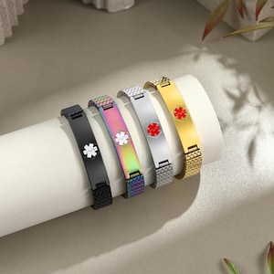 Custom medical bracelet.Medical Alert ID Steel Bracelets with Personal Medical Information.Gift for Epilepsy, Hypertension, Diabetes Patient