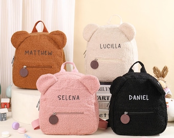 Personalised Teddy Bear Backpack for Kids.Custom name toddler backpack.Plush backpack.Kindergarten schoolbag.Children&#39;s Gift