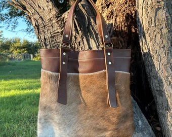 Cowhide leather tote bag