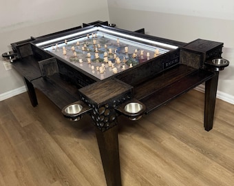 Mesa de comedor multifuncional para juegos, pantalla digital con almacenamiento. Mesa de juegos de mesa personalizada.