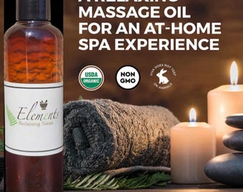All Natural Massage Oil By ELEMENTS | Moisturizing Body Oil | Aromatherapy Spa Oil | Organic| Hydrating| non toxic