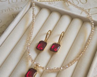 Gold Plated Crystal Jewelry Set – Choker Necklace & Earrings, Gift for Her, Elegant Formal Jewelry