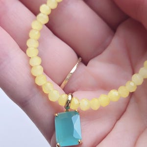 Crystal glass beads necklace, choker with turquoise pendant