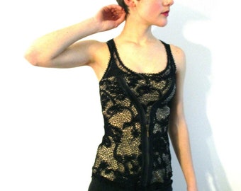 Vintage lace zip front top from Basia's Private Collection - Free U.S. Shipping