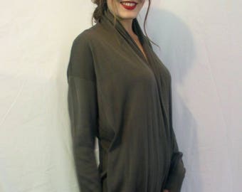ROMEO GIGLI Fine knit long dark olive Cardigan from Basia's Private Collection