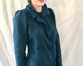 BASIA DESIGNS Provocatec Teal Fleece Pouf Sleeve Jacket with great Pockets and Style!