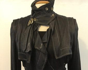 Stella McCartney Vintage Silk Moto Jacket – Overdyed Charcoal, Size Small