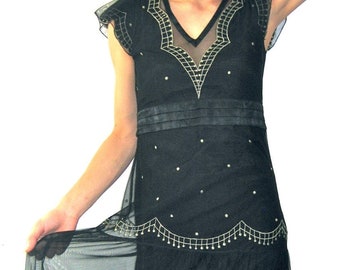 Black Embroidered Vintage Spanish Dance Dress from BASIA DESIGNS Collection