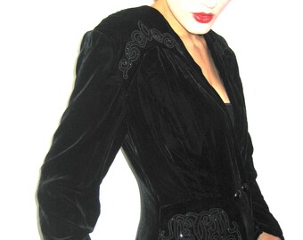 Vintage, Beaded Black Velvet ZELDA Ankle length Coat from Basia Designs Private Collection
