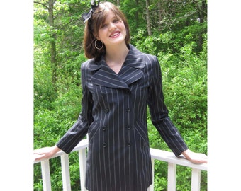 Isaac Mizrahi vintage midnight blue/black and blue pinstripe Long Jacket from BASIA DESIGNS  Vintage Collection- Free U.S. Shipping