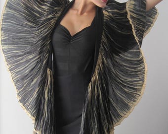 Vintage Hand-Dyed Shibori Silk Overdress: Black & Golden Yellow