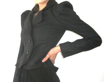 YSL Charcoal and Black Jacket w Pouf Sleeves from Basia's Private Collection
