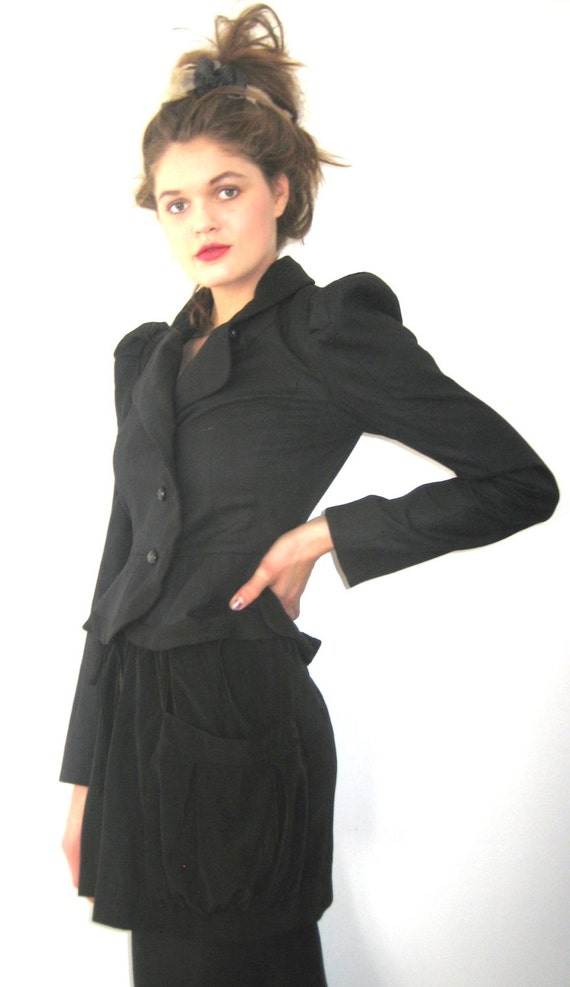 YSL Charcoal and Black Jacket w Pouf Sleeves from 