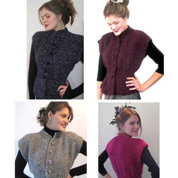 BASIA'S Hand Knit PEPLUM VEST Pattern with fitted waist and high collar