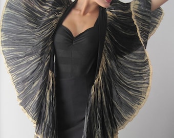 Hand dyed and pleated silk wrap for women
