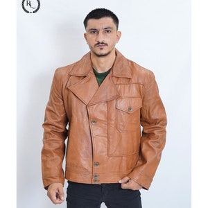 Handmade Men Leonardo DiCaprio F&H Aviator Flight Jacket, Brown Leather jacket, Brown Coat, Men&#39;s casual coat, Vintage jacket, tan jacket
