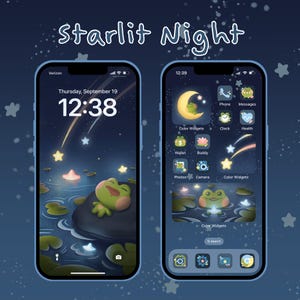 STARLIT NIGHT, Cute Phone Icons Pack, Frog Icons, iOS & Android Icon Pack, Kawaii Aesthetic App Icons, Cute iOS Phone Theme, Dark Ipad Icons