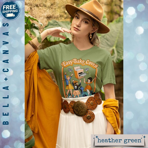 Easy-Bake Coven T-Shirt Adult Retro Witch Halloween Tee Funny Spooky Baking Shirt Vintage Inspired Novelty Graphic Top Costume