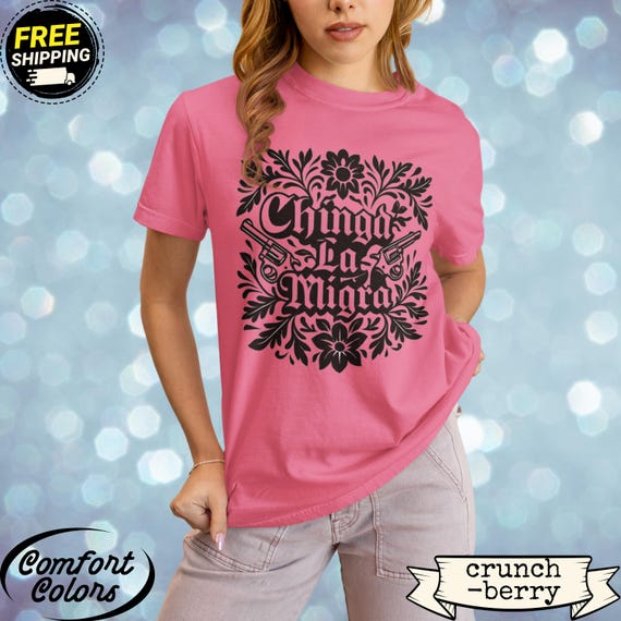 Anti ICE Shirt Floral Pistol Graphic Chicano Style Tee