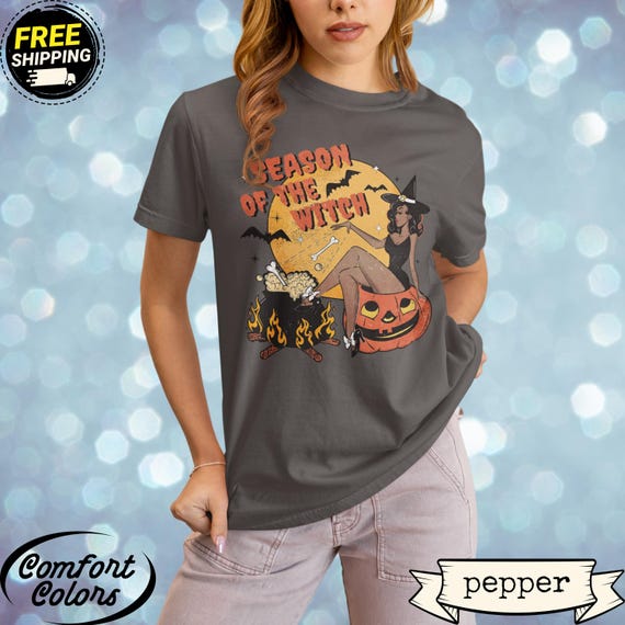 Season Of The Witch Retro Halloween Shirt | Ebony Witch