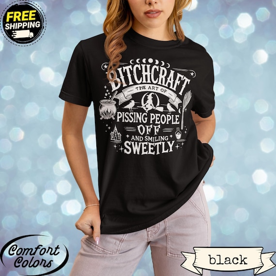 BitchCraft Witchy Gothic Occult Shirt Dark Humor Wiccan Pagan Witch Graphic Tee Spooky Halloween Gift Magic Sarcastic Witch Life Top Vintage
