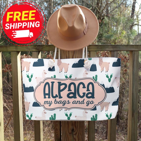 Alpaca My Bags Funny Pun Weekender Tote | Alpaca and Cactus Travel Bag
