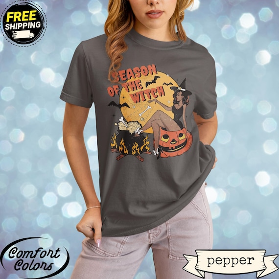 Season Of The Witch Retro Halloween Shirt | Ebony Witch