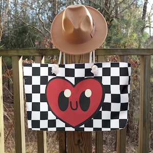 Cute Checkered Weekender Bag, Perfect for Travel, Gym, Beach, Summer Fun, Gifts for Friends