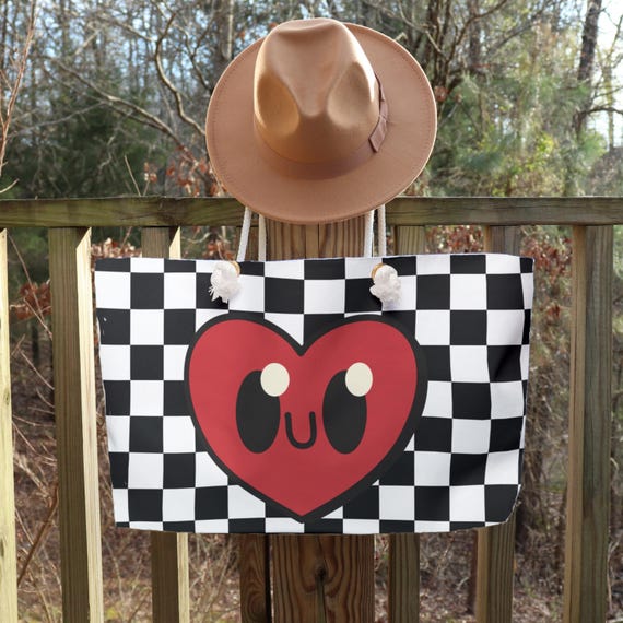 Retro Checkered Tote Trendy Aesthetic