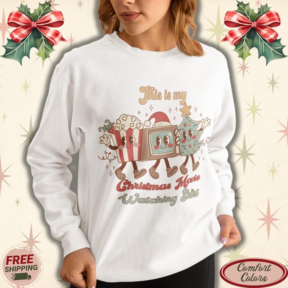 Christmas Movie Watching Sweatshirt, Cozy Sweater, Holiday Gift, Unisex Apparel, Family Movie Night