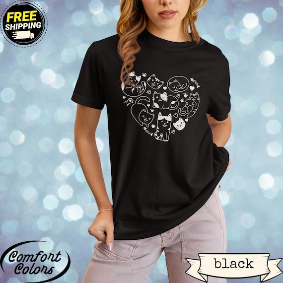 Whimsical Heart-Shaped Cat Tee